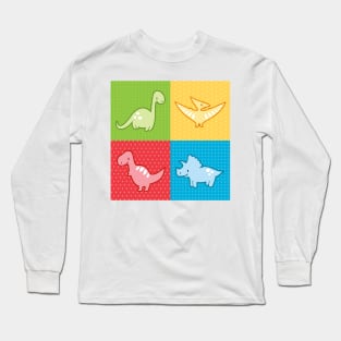 Colorful dinosaurs and pterodactyl cheater quilt Long Sleeve T-Shirt